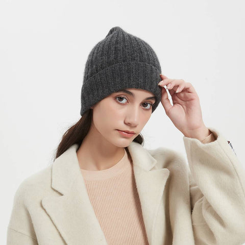 Brinly Pure Cashmere Ribbed Beanie