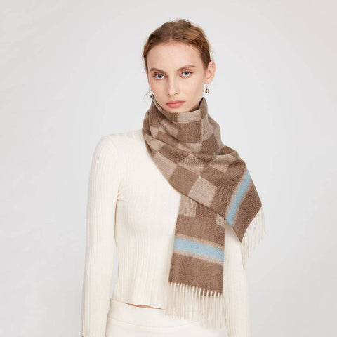 Sali Pure Cashmere Checked Tasseled Scarf