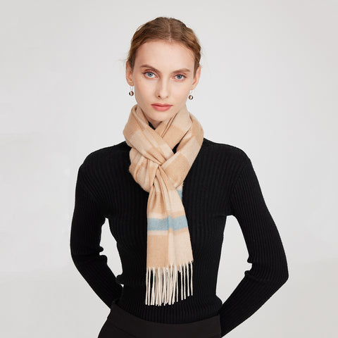 Sali Pure Cashmere Checked Tasseled Scarf