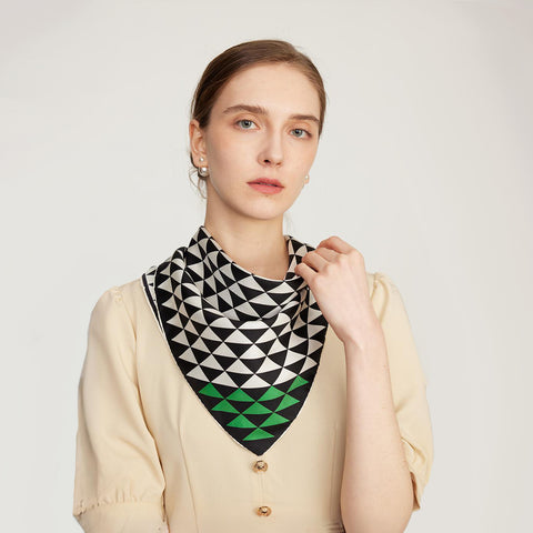 Ariella Triangle Line-Print Square Silk Scarf