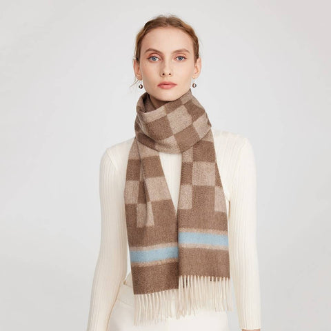 Sali Pure Cashmere Checked Tasseled Scarf
