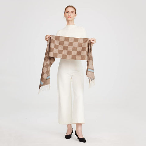 Sali Pure Cashmere Checked Tasseled Scarf