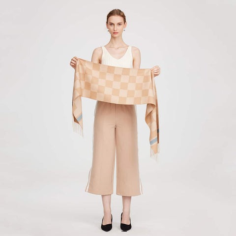 Sali Pure Cashmere Checked Tasseled Scarf