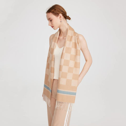 Sali Pure Cashmere Checked Tasseled Scarf