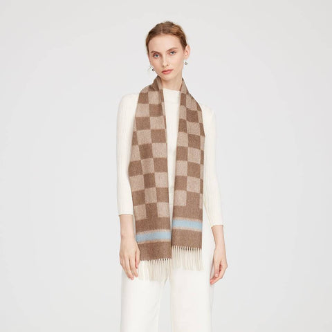 Sali Pure Cashmere Checked Tasseled Scarf