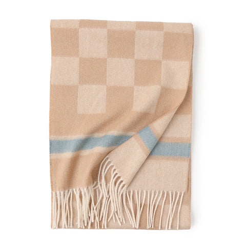 Sali Pure Cashmere Checked Tasseled Scarf