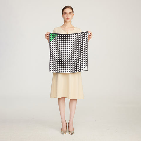 Ariella Triangle Line-Print Square Silk Scarf