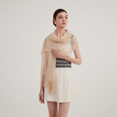 Alpa Featherlight Cashmere Tasseled Scarf