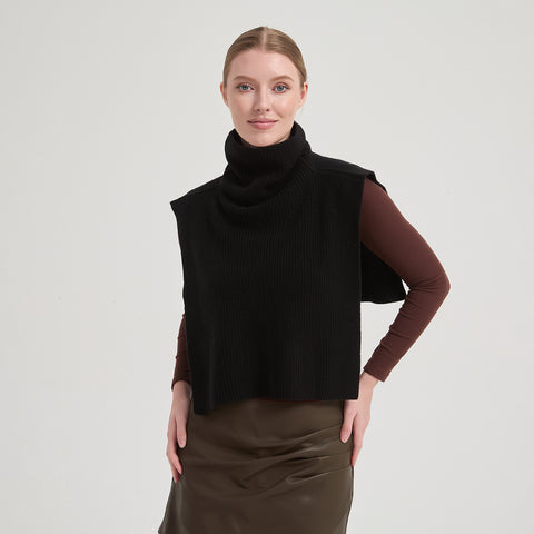 Aria Cashmere Wool Turtleneck Half Poncho