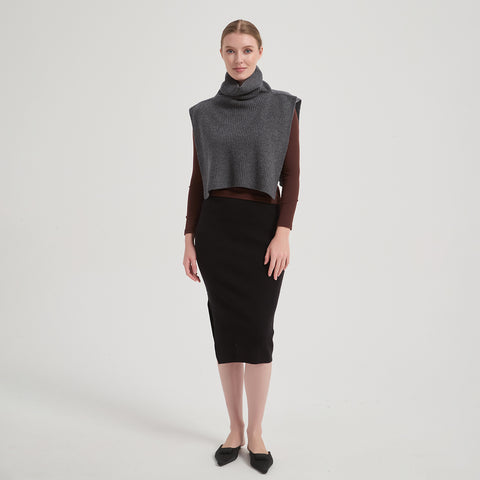 Aria Cashmere Wool Turtleneck Half Poncho