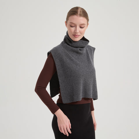 Aria Cashmere Wool Turtleneck Half Poncho