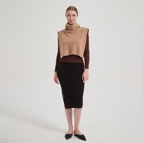 Aria Cashmere Wool Turtleneck Half Poncho