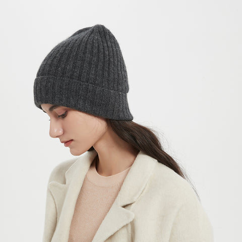 Brinly Pure Cashmere Ribbed Beanie