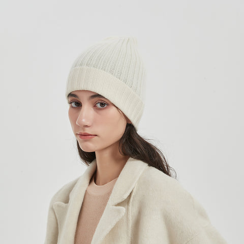 Brinly Pure Cashmere Ribbed Beanie