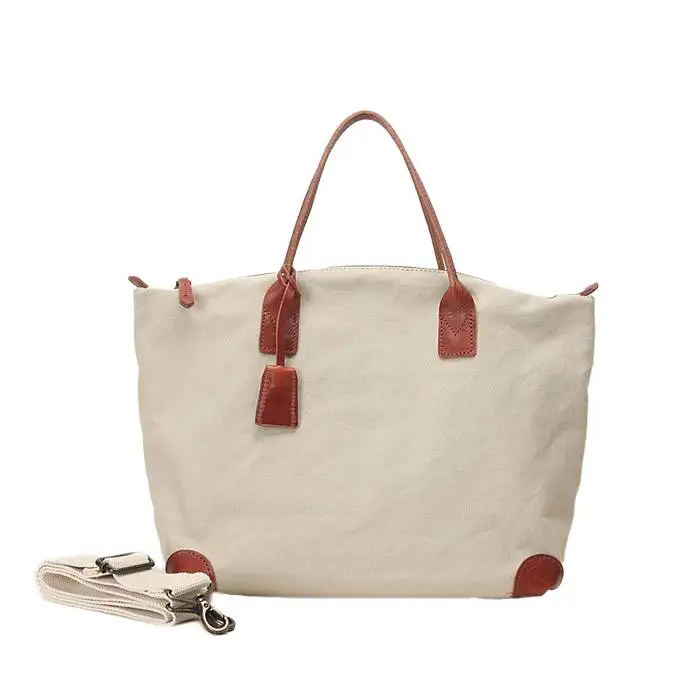 Eny Cotton Canvas Tote bag With  Vegetable Tanned Leather Trim