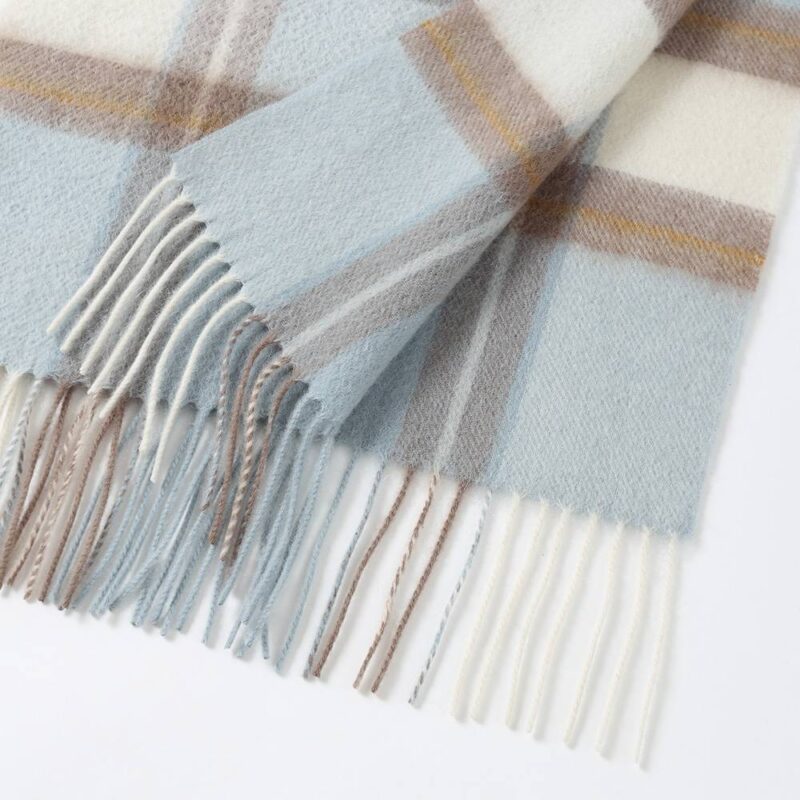 Yona Pure Cashmere Checked Tasseled Scarf - Blue - Image 7