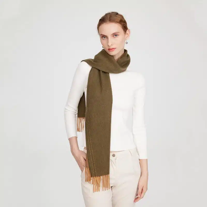 Deva Reversible Cashmere Scarf - Olive Green - Image 4