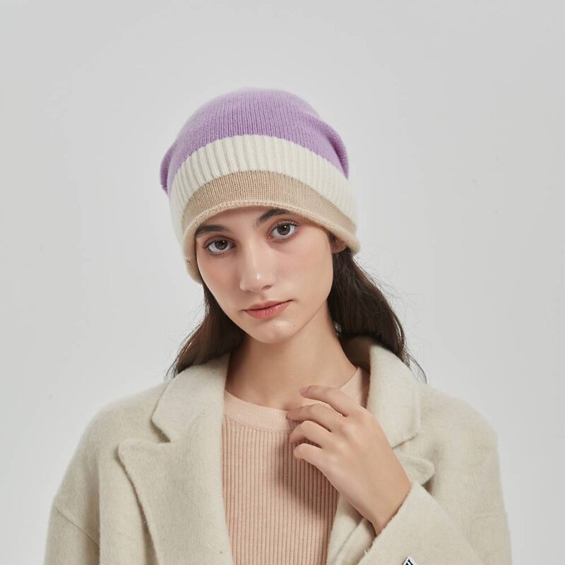 Berretto in cashmere a blocchi di colore Jasmine - immagine 2