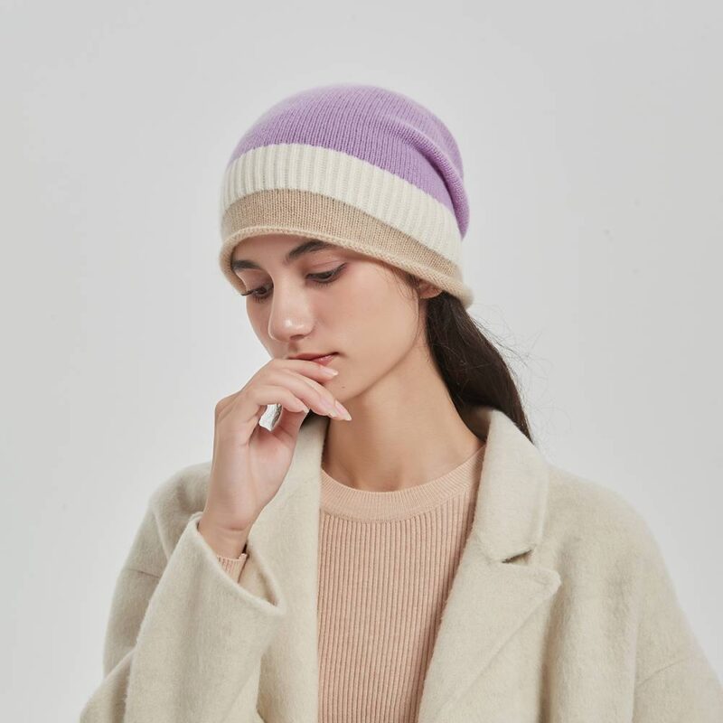 Berretto in cashmere a blocchi di colore Jasmine - immagine 3