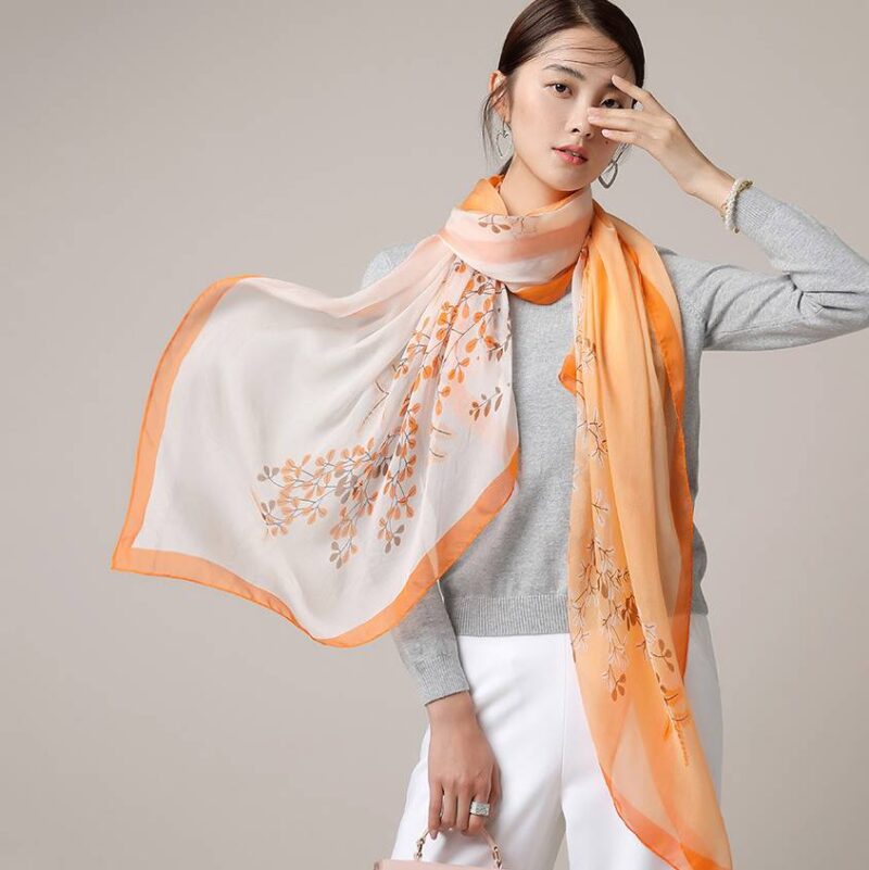 Elvan Ultra Light Floral Print Large Silk Scarf Wrap - Image 2