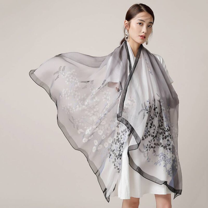 Elvan Ultra Light Floral Print Large Silk Scarf Wrap - Image 8