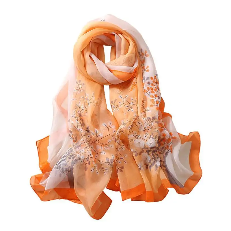 Elvan Ultra Light Floral Print Large Silk Scarf Wrap