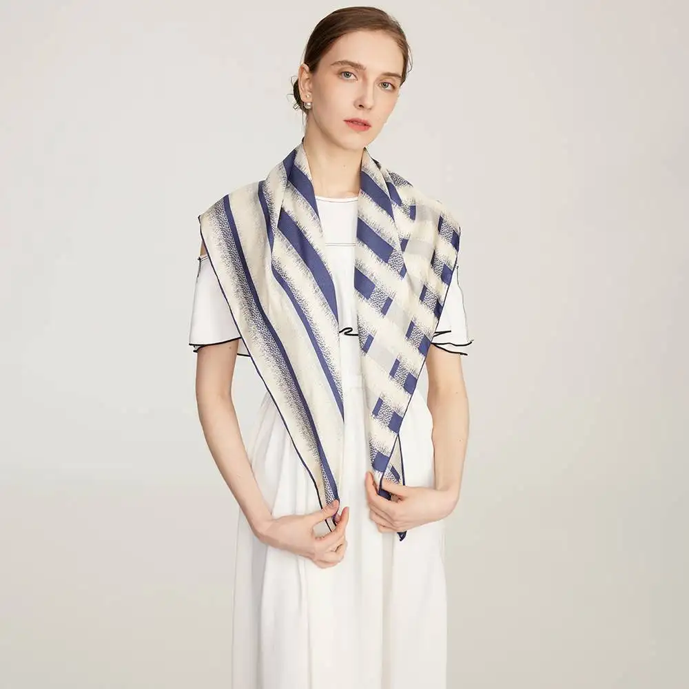 2023-4-141496 Lan Striped Silk Neckerchief Scarf - Image 1