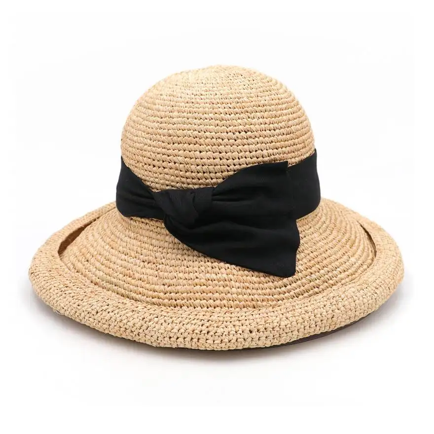 Crette Raffia Crochet Cloche Hat With Rolled Brim