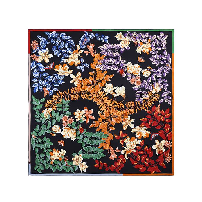 Muni Two-side FLoral Print Large Square Silk Scarf Wrap