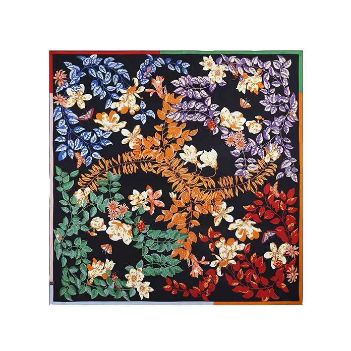 Muni Two-side FLoral Print Large Square Silk Scarf Wrap