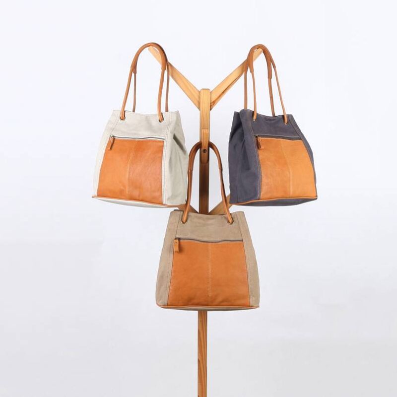 Amita Cotton Canvas Tote bag With Vegetable Tanned Leather Trim – Image 3