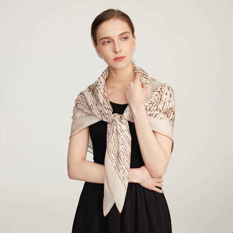 Aletta Striped Large Square Silk Scarf - Image 4