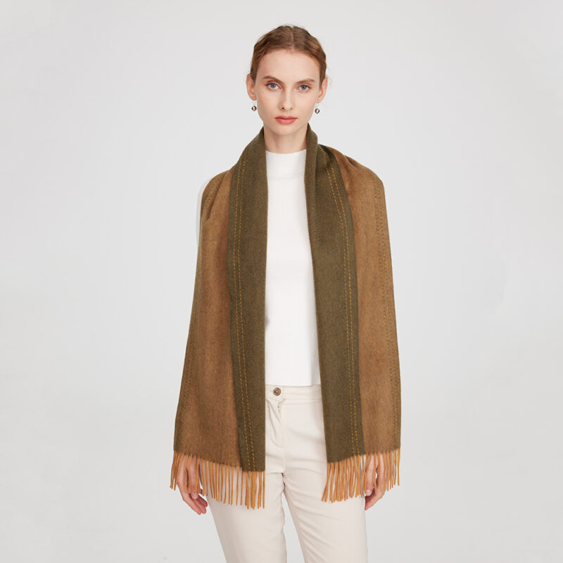 Deva Reversible Cashmere Scarf - Olive Green - Image 2