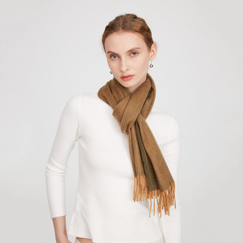 Deva Reversible Cashmere Scarf - Olive Green - Image 3