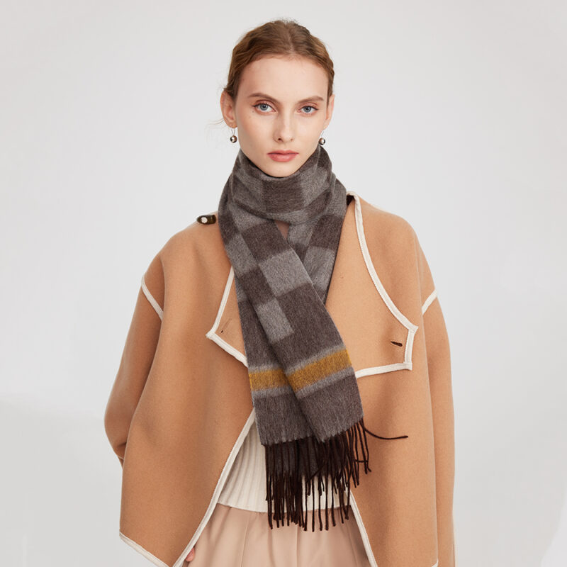 Sali Pure Cashmere Checked Tasseled Scarf (écharpe à carreaux en cachemire pur) – Image 4