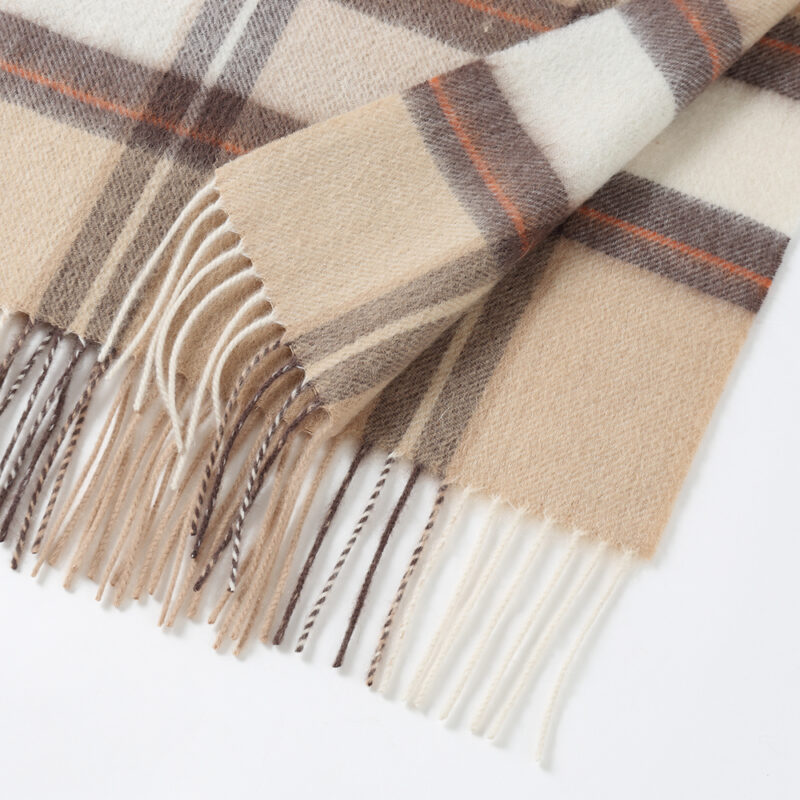 Yona Pure Cashmere Check Tasseled Scarf - Brown - Image 7