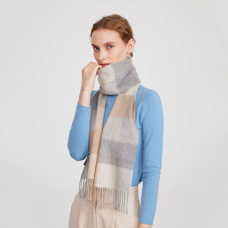 Eva Pure Cashmere Checked Tasseled Scarf - Camel - Image 3