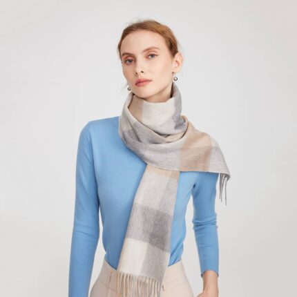 Eva Pure Cashmere Checked Tasseled Scarf - Camel