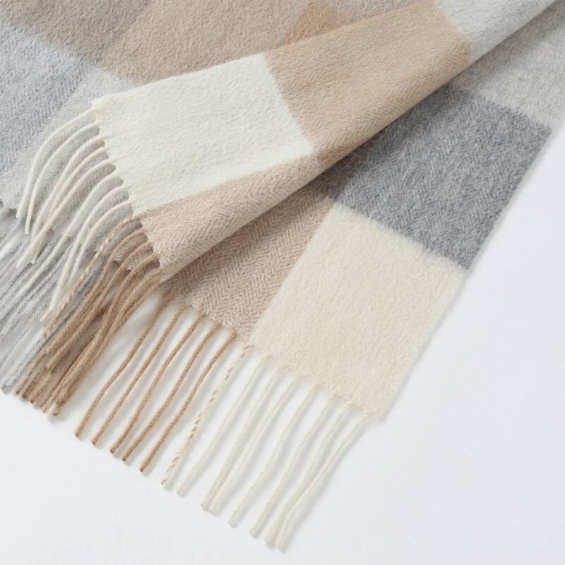 Eva Pure Cashmere Checked Tasseled Scarf - Camel - Image 7