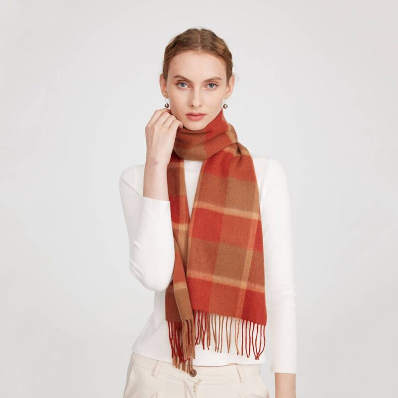 Sciarpa con nappe a quadri in puro cashmere di Mirel - Rosso peperoncino - immagine 3