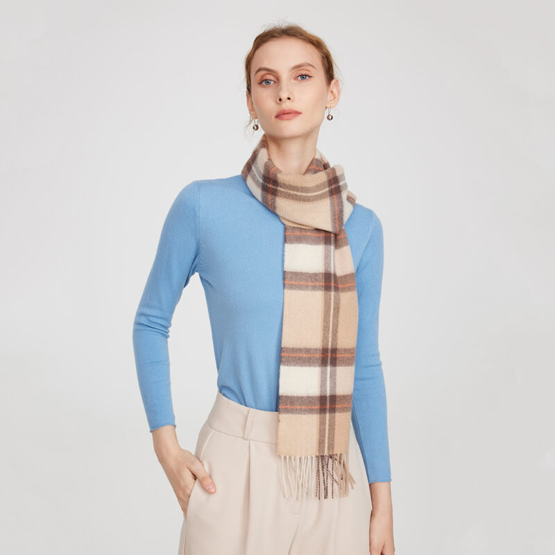 Yona Pure Cashmere Check Tasseled Scarf - Brown - Image 4