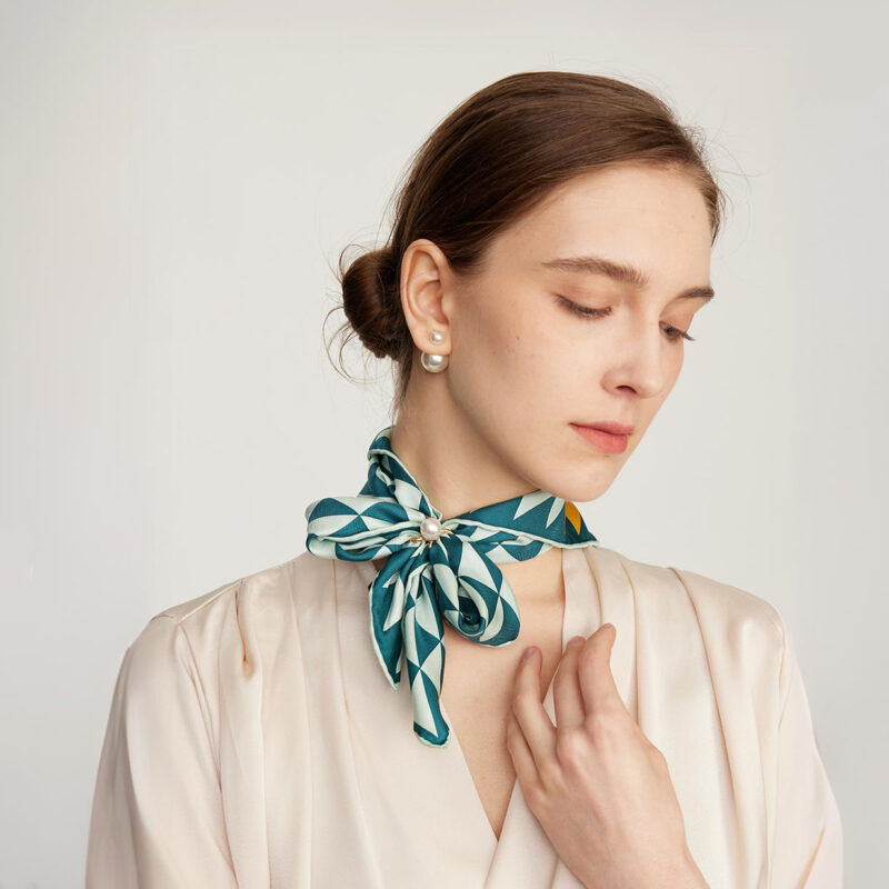 Ariella Triangle Line-Print  Square Silk Scarf - Image 3