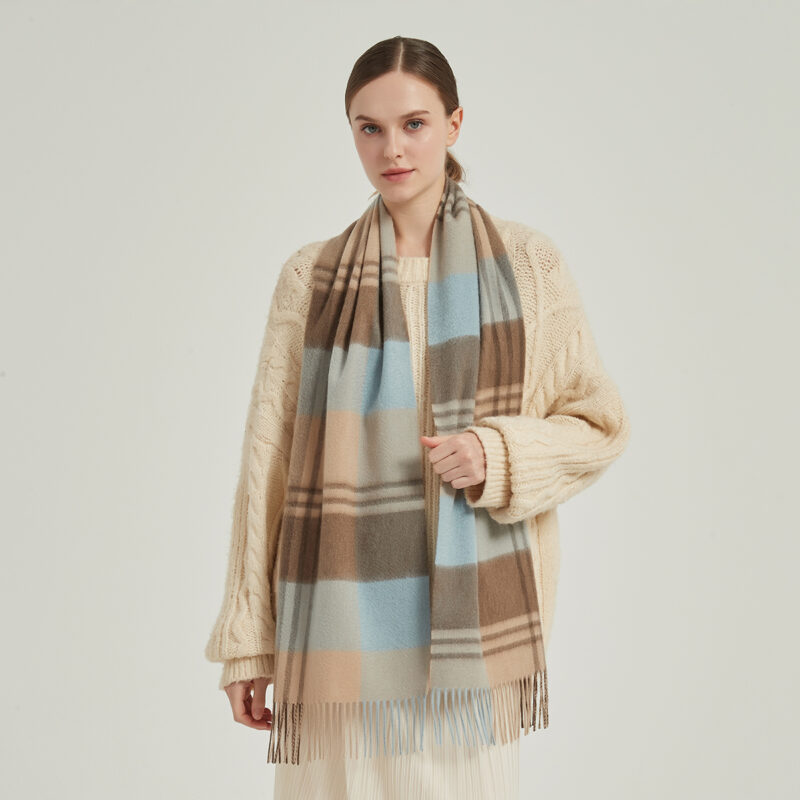Ember Check Cashmere Scarf - Light Blue - Image 3