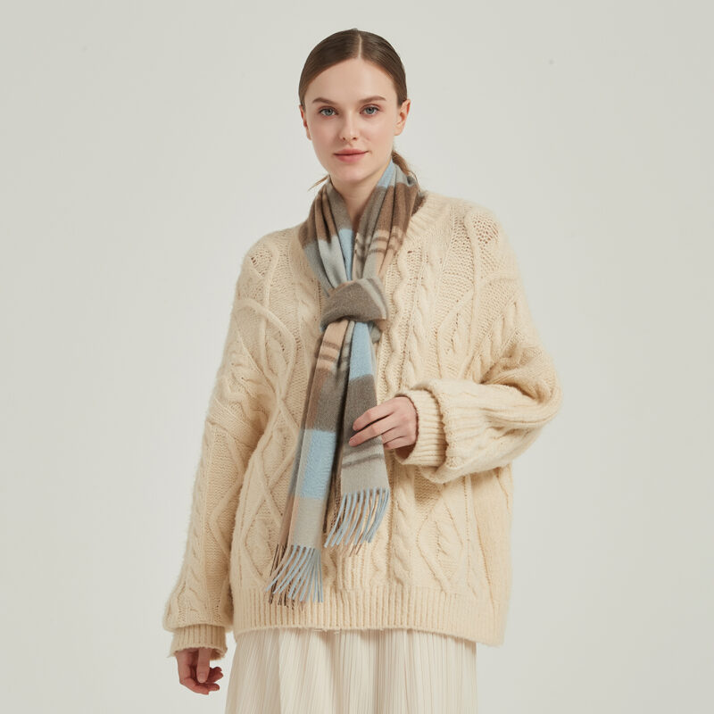 Ember Check Cashmere Scarf - Light Blue - Image 4