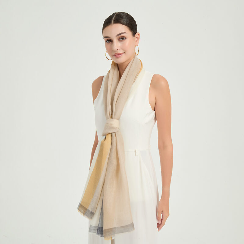 Evie Featherlight Cashmere Scarf Wrap - Beige - Image 3