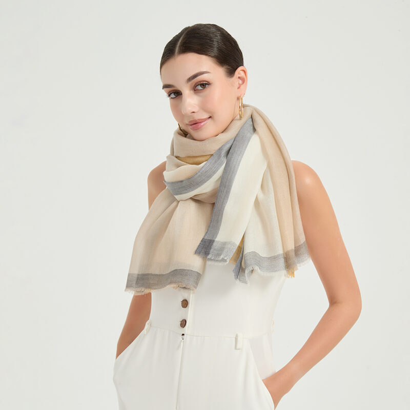 Evie Featherlight Cashmere Scarf Wrap - Beige - Image 4