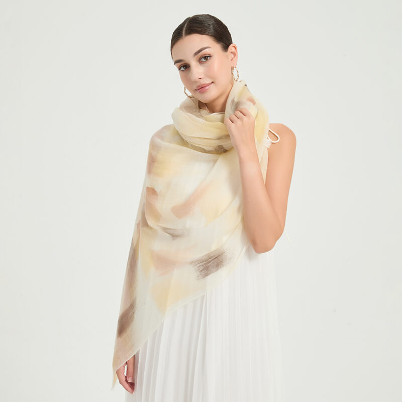 Amira Featherlight Cashmere Scarf Wrap - Yellow - Image 4
