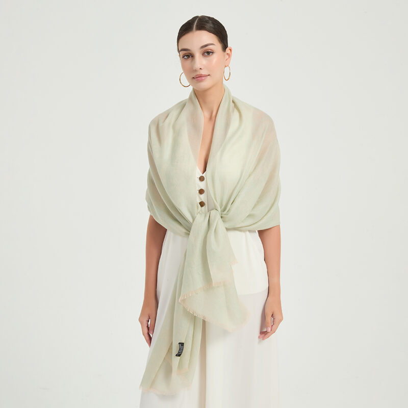 Fiona Featherlight Lambswool Scarf Wrap - Honeydew Green - Image 4