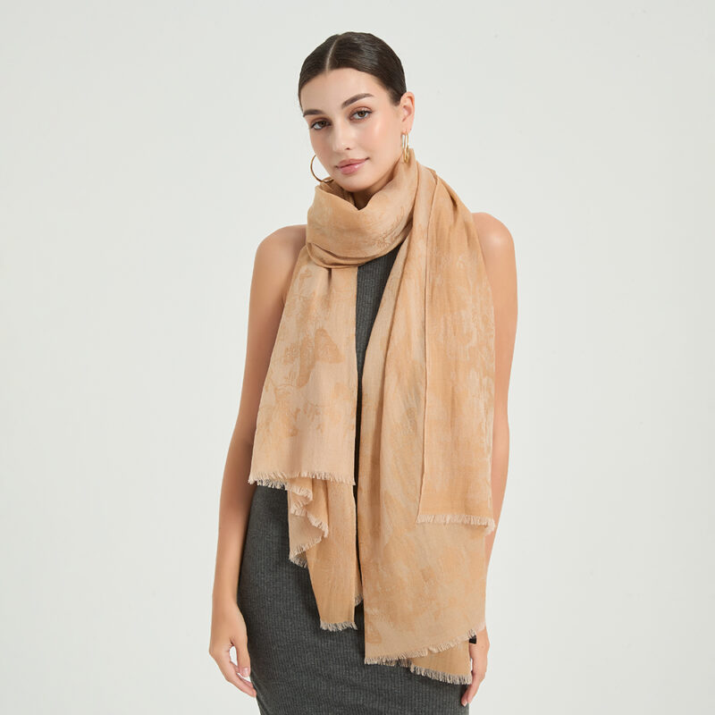 Sciarpa avvolgente in lana d'agnello Fiona Featherlight - Cammello - immagine 3