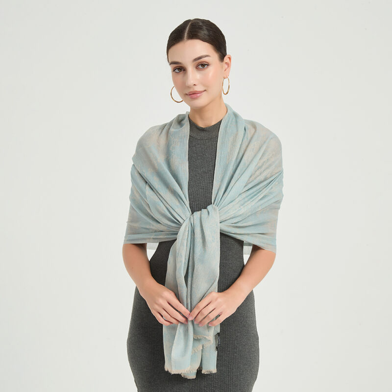 Fiona Featherlight Lambswool Scarf Wrap - Powder Blue - Image 4